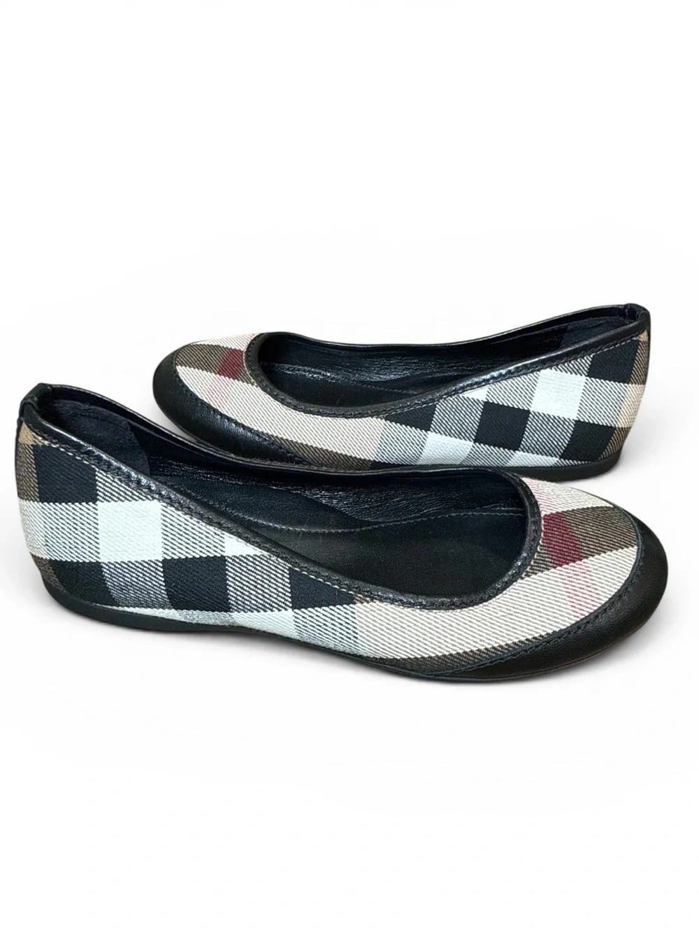 Burberry Girl's Size 30 Check Patterned Round Toe Ballet Flats NWT Made in Italy